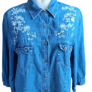 Large Vintage Women's Shirt Ozark Mountain Jean Company Denim Embroidered Ranch